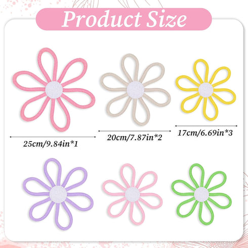 Dimeho 6pcs 3 Boho Nursery Decor Daisy Flower Woven Macrame Wall Hanging Size Daisy Flower Wall Decor Bohemian Nursery