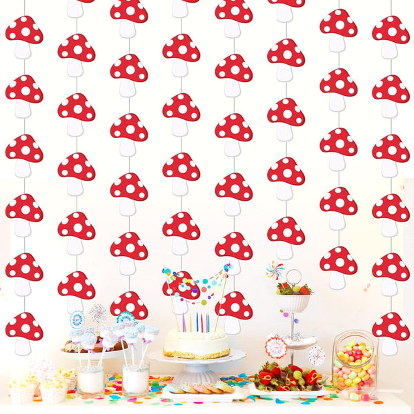 Sinload 8 Pcs Mushroom Theme Garlands Fairy Birthday Party Decorations Forest Wonderland Paper