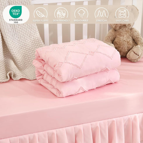 3-Piece Set Set Tufted Ruffle Crib Bedding for Girls - Ultra Soft Baby Bedding Includes Boho Crib Comforter, Sheet