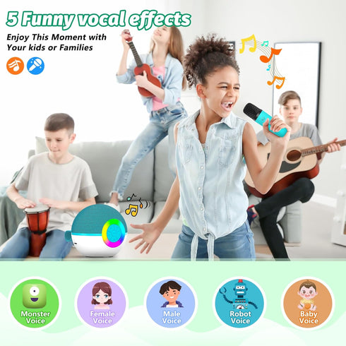 goopow 3 4 5 6 7 8+ (Green-2MIC) Mini Karaoke Machine Speaker for Kids Adults, Portable Bluetooth Microphone Song Toys