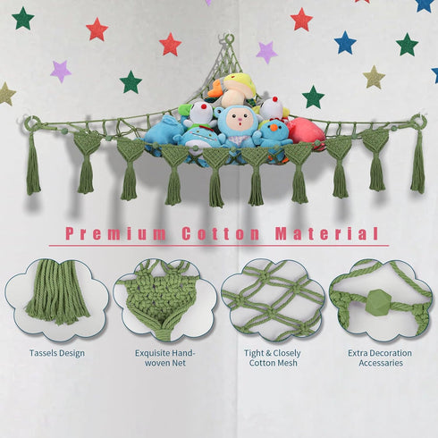Hammock 56'' Hammock 100% 5mm Stuffed Animal Corner - Jumbo Handcrafted Stuffed Animal Net Toy - Natural Cotton Double