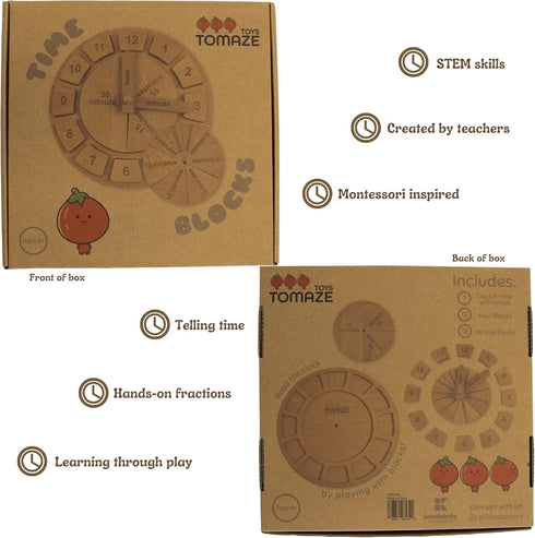 Tomaze Montessori Wooden Toy Clock - Educational Kit for Kids to Teach Time, Fractions, and Numbers