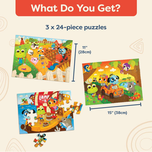 Set Set 3+ Pack 3 B. toys Jigsaw Puzzles Classic with Colorful Designs Educational and Developmental Toys for Years