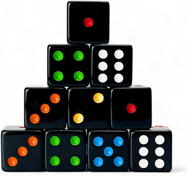 Luck Lab 10 Piece D6 Multicolor Pip Dice Pack - Acrylic 16mm
