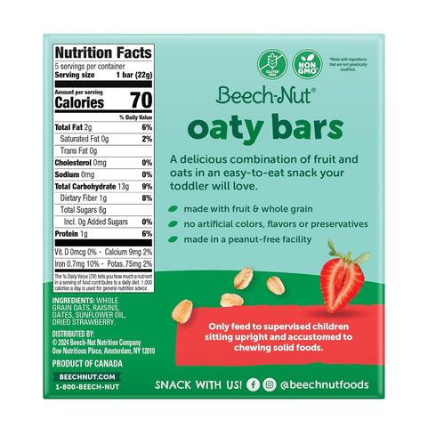 6 (30 Beech-Nut Toddler Snacks Oaty Bars Granola Bars for Babies & Toddlers, Fruit & Whole Grain Strawberry Snack Bar