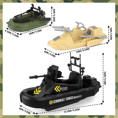 Set 2 3-5+ deAO Military Vehicles - Combat Boat Toy with Army Men Figures, Batter Boat and Other Weapon Gear