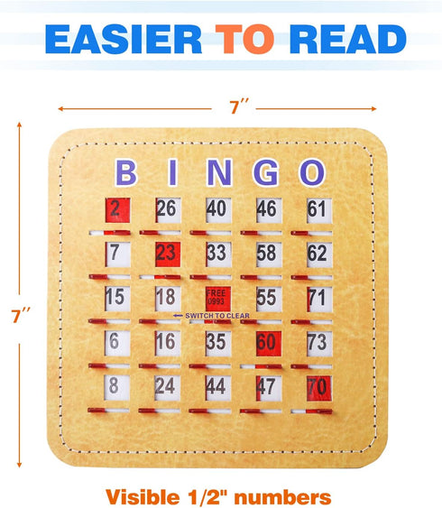 GSE 5Ply Stitched Shutter Bingo Cards, Finger-Tip Shutter Slide Bingo Cards, Easy-Read Large Print Bingo Cardboard with Sliding Windows (10-Pack)