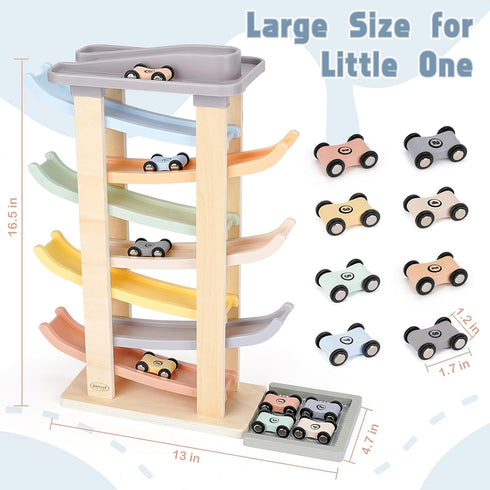 1 2 3 7 8 2 2 Joyreal Montessori Toddler Toys for Year Old - Level Wooden Car Ramp Racer Toys with Mini Cars & Garages