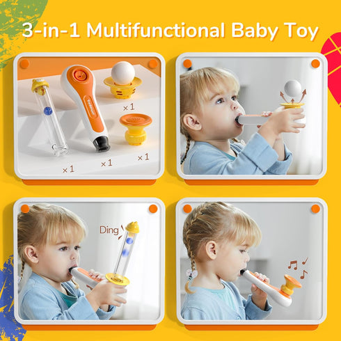 TOP BRIGHT 3-in-1 Montessori Toy for Toddler, Whistle, Ball Blowing, Floating Blow Pipe Balls for 3-5 Year Olds