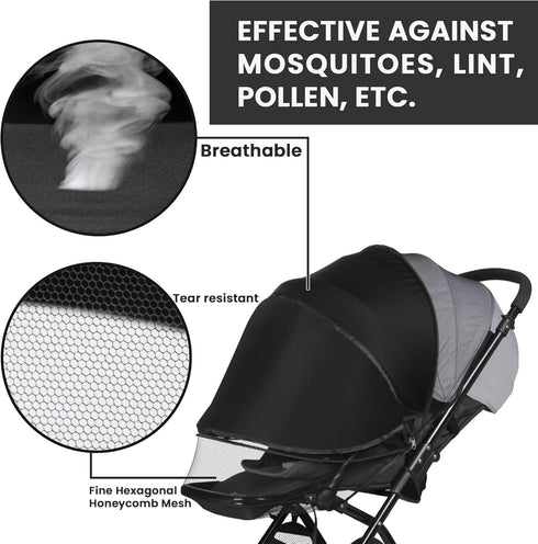2-in-1 UPF50+ Bemece Durable Baby Mosquito Net with Sunshade for Stroller, Universal Mosquito for Stroller with Two-Way
