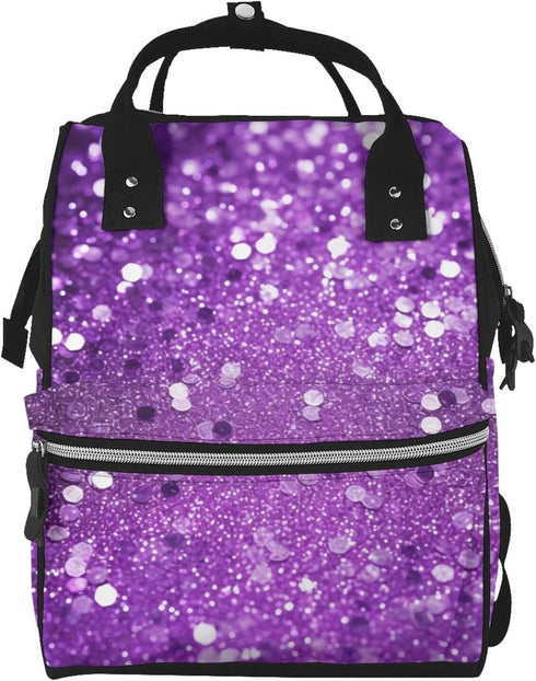 HCBPWVQA Sparkling Purple Glitter Diaper Bag with Changing Pad and Pacifier Holder, Multifunction