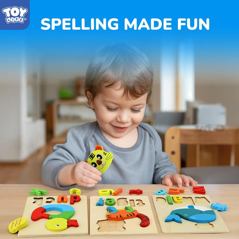 2-4, 6 3-5, 1 2 3 TOY Life Toddler Puzzles Ages Animals with Spelling Wooden Puzzles for Toddlers Montessori Toys Gifts