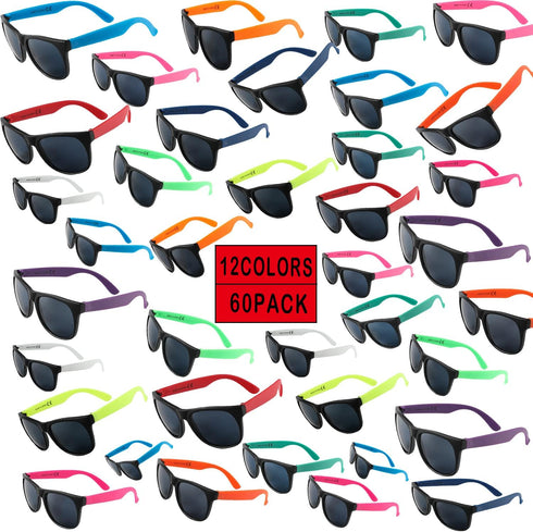 60 Pack Sunglasses Bulk for Party Favors, 12 Neon Sun Glasses with UV400 Protection, Great Gift for Pool Beach Parties