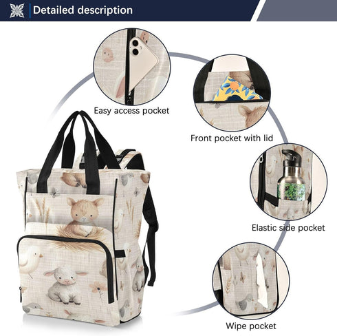 YANENDIE Backpack, Backpack Backpack Farm Animals Diaper Bag Unisex Travel Baby Diaper Bags with Stroller Straps