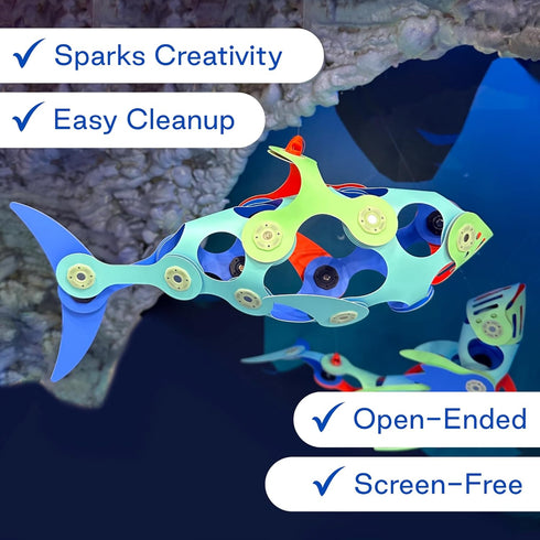 Clixo Ocean Creatures Pack - Glow-in-The-Dark Magnetic Building Toy, 24 Flexible Magnet Pieces for Underwater