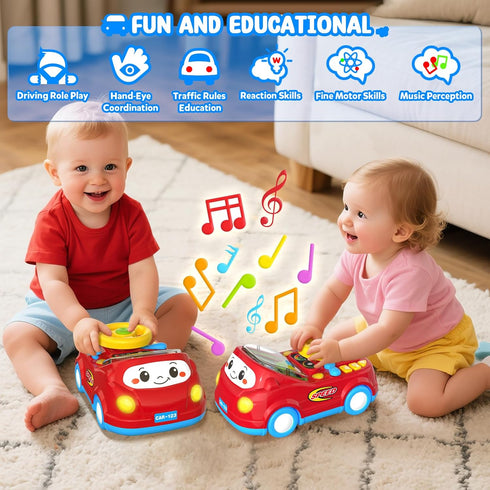 1 2-in-1 12-18 1-2, Toys for Year Old Boy Gifts - Toddler Push Car & Musical Racing Adventure Steering Wheel Driving