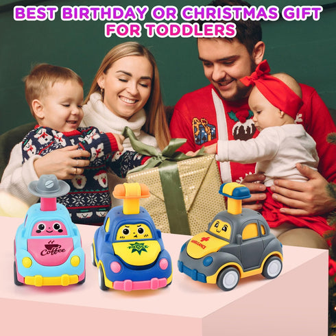 soi-meme 8 Pack Toddlers1 2 3 Set 1-3, 18 Press and Go Car Toys for Year Old,Infant Play Vehicle Toys for Baby Car Toys