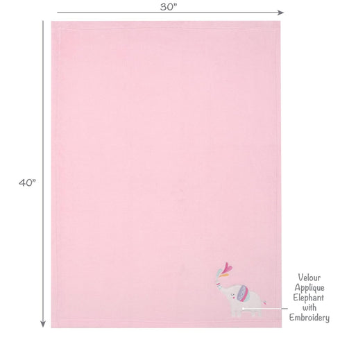 Bedtime Originals Elephant Dreams Appliqued Soft Fleece Baby Blanket - Pink