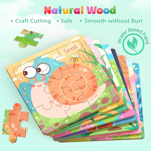 8 Pack Kids3-5, 9 Zeoddler Wooden Puzzles for Toddlers, Insect Animal Jigsaw Puzzles for Pieces Preschool Learning