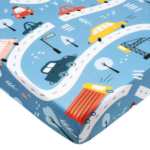 Cloele Fitted Sheets for Square Playard/Playpen - Ultra Soft Polyester Blue Car Sheets for 36 X 36 Mattresses