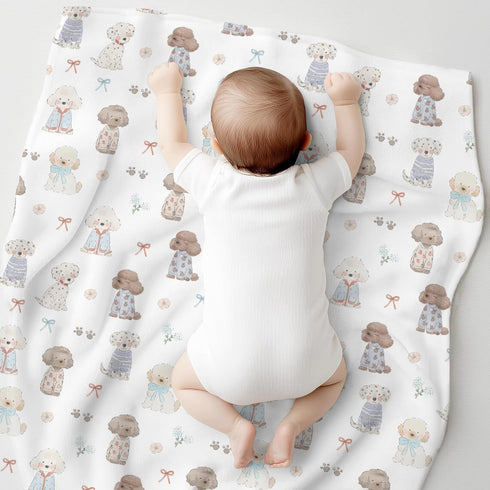 Cstdyfrv Cozy 50x60in Cute Dogs Paws Bows Baby Blankets for Boys Girls Watercolor Puppy Flowers Soft Infant Toddler