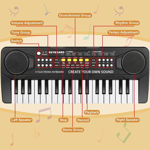 Kids Keyboard Piano - 37 Keys Portable Electronic Piano for Beginners - Educational Musical Toy for 3-8 Year Olds