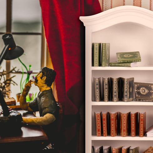 36 1:12 1 Bookcase,4 Pcs Scale Miniatures Dollhouse Books and White Wooden Floors Furniture Display Bookshelf Cabinet