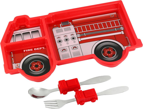 Funwares Kids' Dinnerware Set - Fire Engine, Durable Divided Plate, Ideal for Picky Eaters, Easy Cleaning, Gift