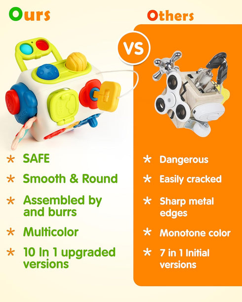 Vanmor Busy Cube for Toddlers, Montessori Sensory Activities Busy Board, 10 in 1 Fidget Cube Baby Gifts