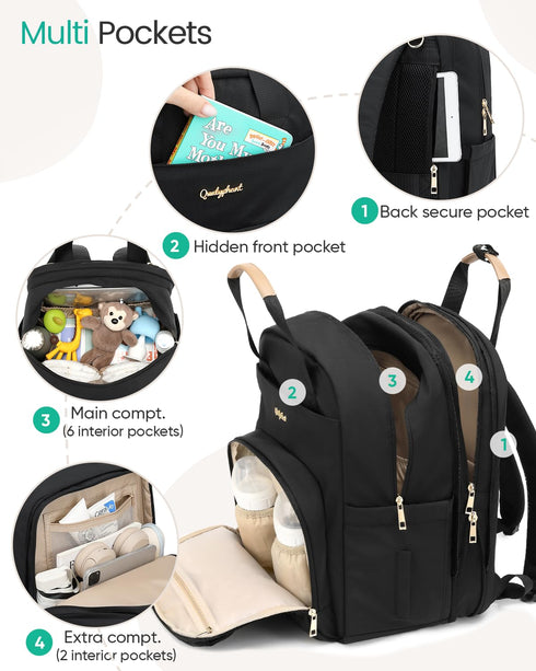 Backpack (26-36L) Qualyphant Extra Large Diaper Bag for Two Kids Twins - Expandable Baby Bag for Mom Girls Boys, Dual