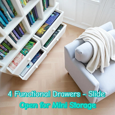 M.Zibos 1:12 4 100 Mini Bookshelf for Anxiety Relief - Scale Vintage Bookcase with Drawers & Mini Books, Dollhouse