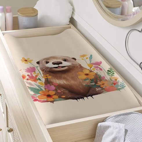 Breathable Diaper Changing Pad Cover for Baby Girls and Boys, Soft Changing Table Sheets 16 * 32 Inches, Otter Floral