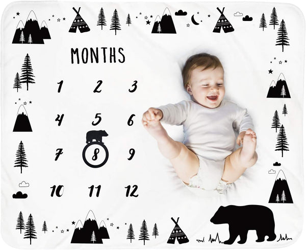Baby Monthly Milestone Blanket Boy, Bear Newborn Month Blanket, Unisex Neutral Photography Prop