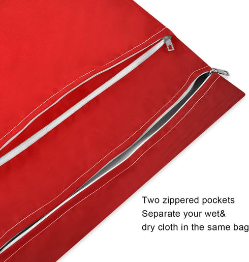 GOODOLD 2 Red Texture Wet Dry Bag for Baby Cloth Diaper Waterproof Reusable Travel Wet Bag with Two Zippered Pockets