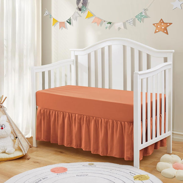 2-Piece Set 52"x28" 14" SiinvdaBZX Ruffled Crib Skirt & Soft Microfiber Fitted Crib Sheet, + Adjustable Elastic Drop