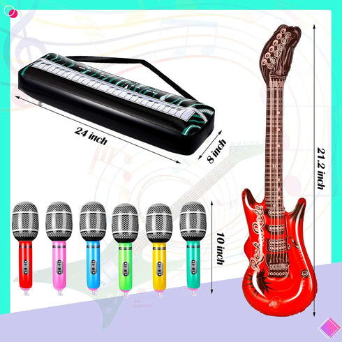 Inflatable Rock Star Toy Set - 80s 90s Party Decorations, Blow Up Musical Instrument Props for Rock Party Favor