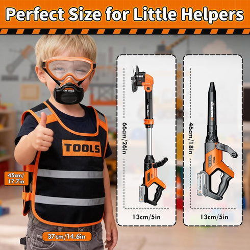 Set 2-in-1 3+ KidBloom Kids Gardening Tools with Vest, Kids Lawn Mower & Kids Leaf Blower with Lights & Sounds, Toy
