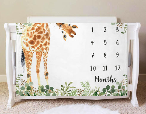Giraffe Milestone Blanket - Safari Baby Growth Chart Monthly Blanket, Jungle Baby Nursery for New Moms