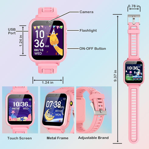 Kids Smart Watch Gift for Girls Age 3-12, Touch Screen with 24 Games, Music Player, Camera, Birthday Gifts