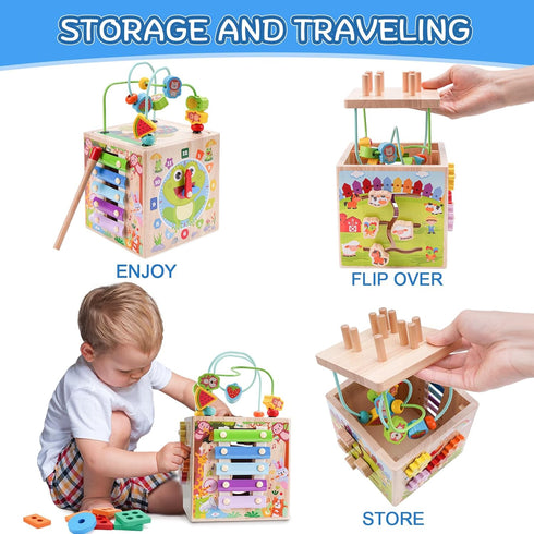 1 2 3 1st 12+ Wooden Activity Cube | Montessori Toys for Year Old Toddlers | One Year Old First Birthday Gift |