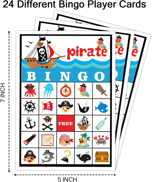 Pirate Ship Adventures Bingo Game Cards for 24 Players - Large Group Skull Party Activity Supplies