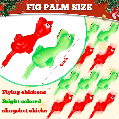 32 Sumind Pieces Slingshot Chicken Flinger Party Favors Funny Mini Flying Rubber Chickens Bulk for Christmas Stocking