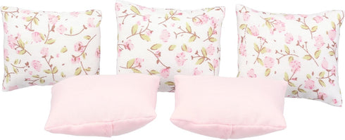1:12 Set 6-Inch 7-Piece Scale Dollhouse Bedding for Dolls, Pink Comforter, Pillows & Bed Runner, Mini Bed Linen