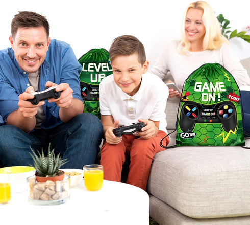 Eccliy 20 Pack Video Game Party Drawstring Bags - 12 x 10 Inch Goodie Bags for Game Party (Green)