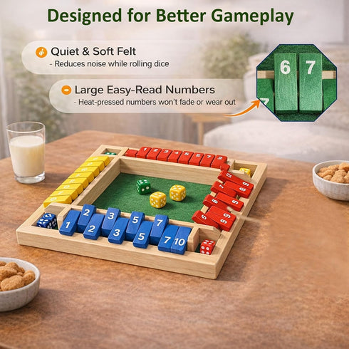 12 Inch 2-4 2 Soopotay Upgraded Shut The Box Game, Large Wooden Board Game Players, Family Games for Kids and Adults