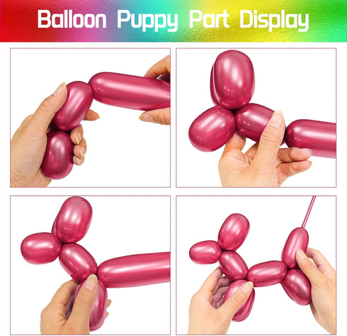 100Pcs 260 Metallic Long Balloons, Thickening Skinny Latex Twisting Balloons for Animals Modeling & Party Decorations