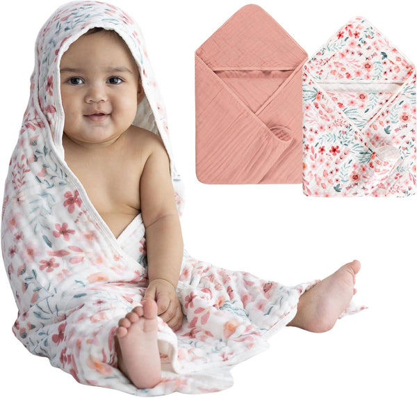 2 Pack Hooded Baby Towel Set Ultra Soft Absorbent Muslin Cotton Bath