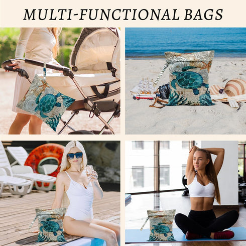 HZMLYDJ 12x10 Inch, Turtle Wet Bags Sea Weed Waterproof Travel Laundry Bags, Shell Washable Reusable Wet Dry Bag