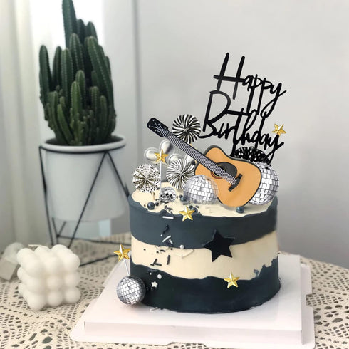 BANBALLON 15 PCS Guitar Cake Toppers Music Theme Birthday Cake Decorations for Musical Theme Parties