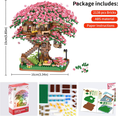 Sets,(2008pcs) Sets Sets 8-12, 8+ XIU Cherry Blossom Treehouse Building Mini Blocks Building for Adults, Japanese